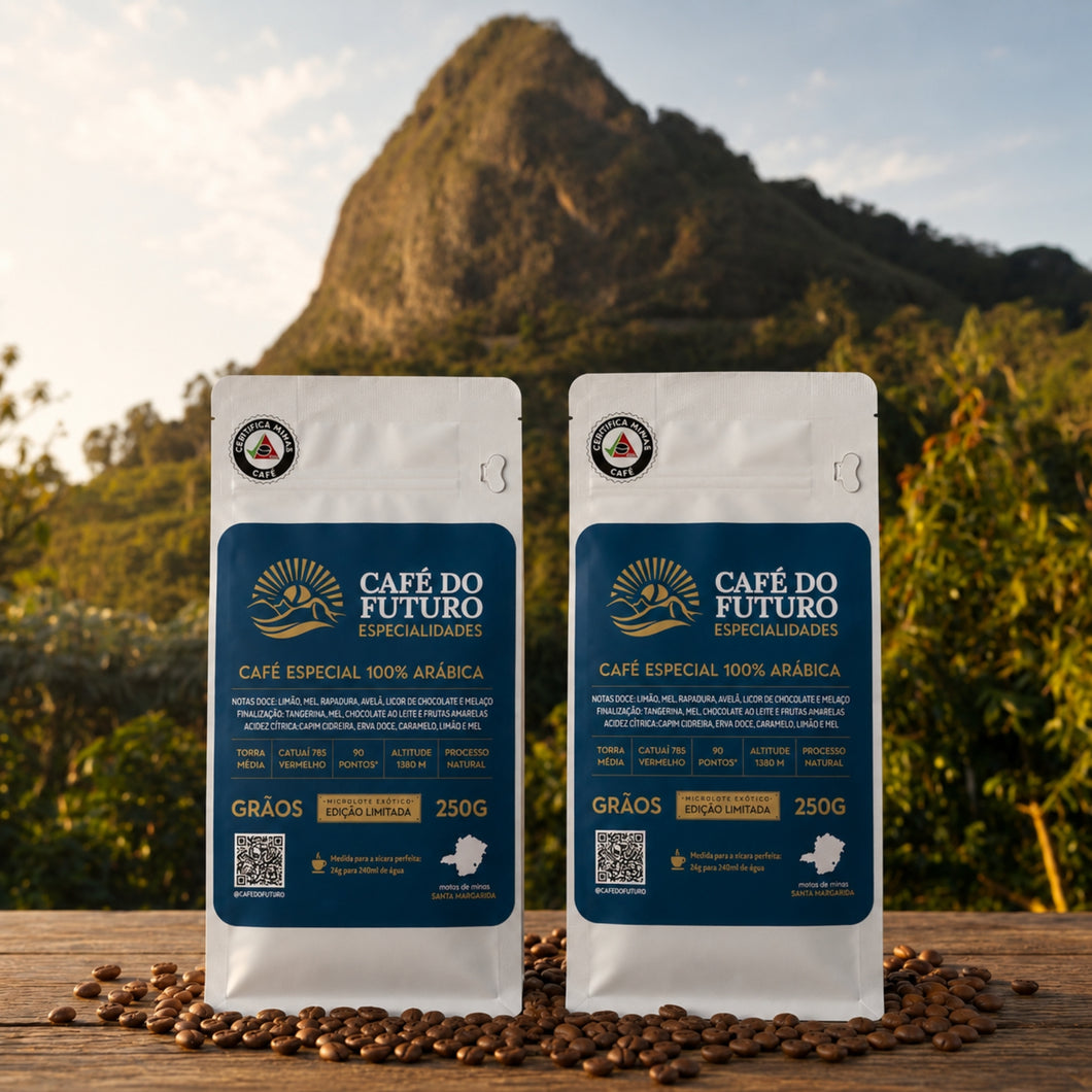 KIT 2 CAFÉS MICROLOTE 90 PONTOS TORRADO EM GRÃOS 250g
