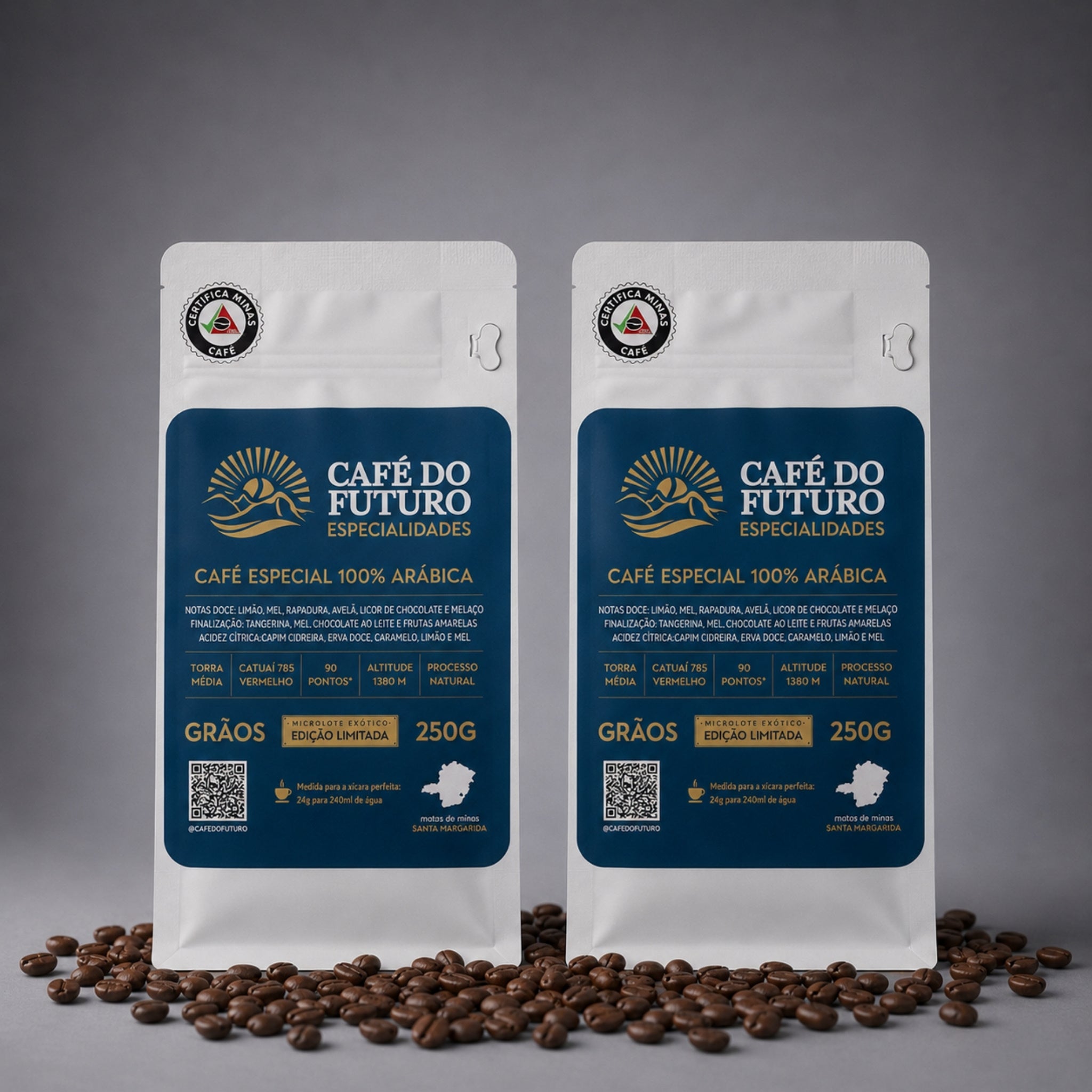 KIT 2 CAFÉS MICROLOTE 90 PONTOS TORRADO EM GRÃOS 250g