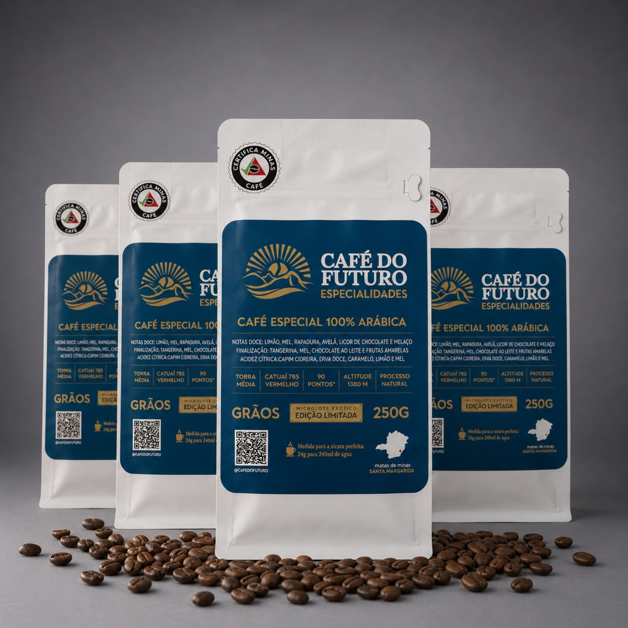 KIT 4 CAFÉS MICROLOTE 90 PONTOS TORRADO EM GRÃOS 250g
