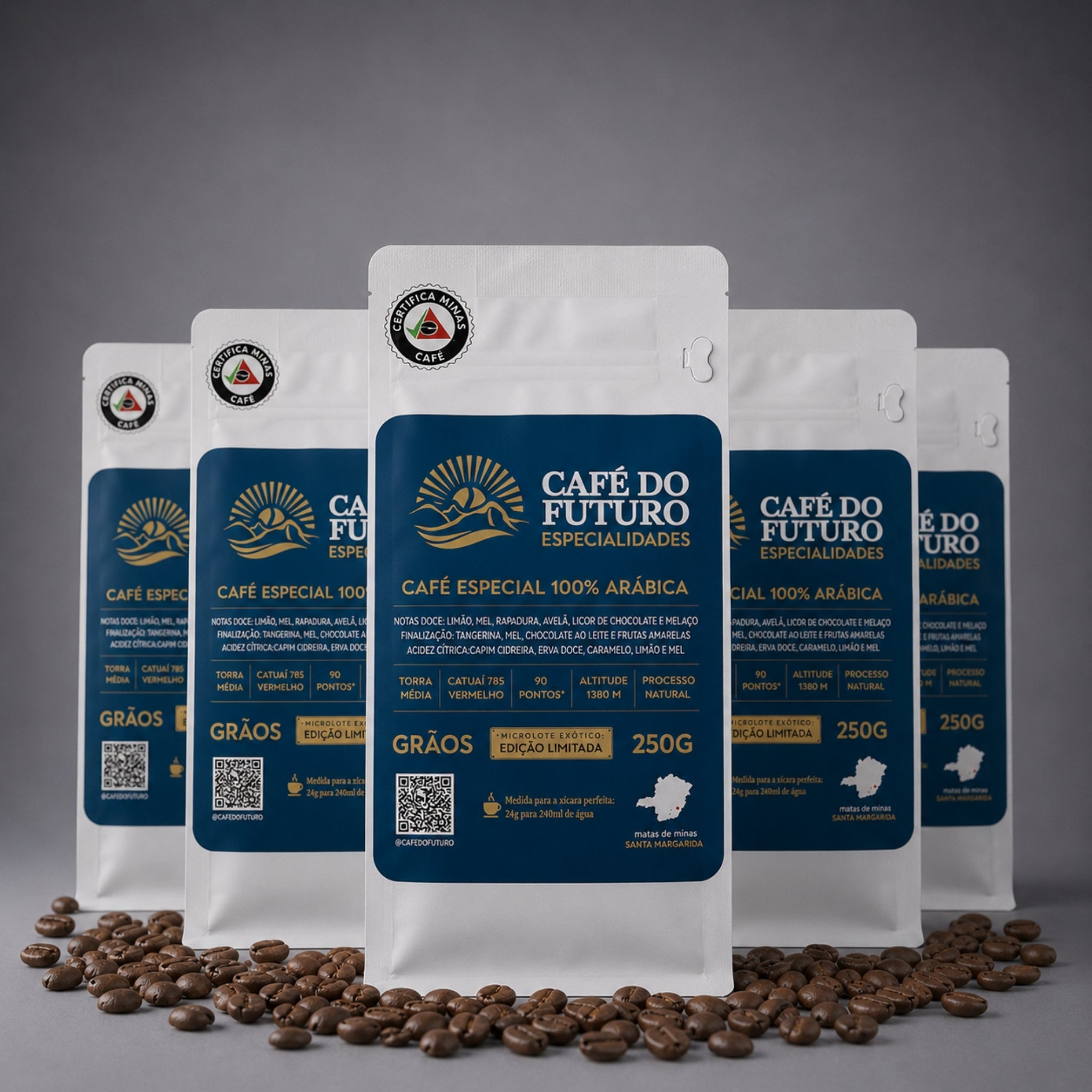 KIT 5 CAFÉS MICROLOTE 90 PONTOS TORRADO EM GRÃOS 250g